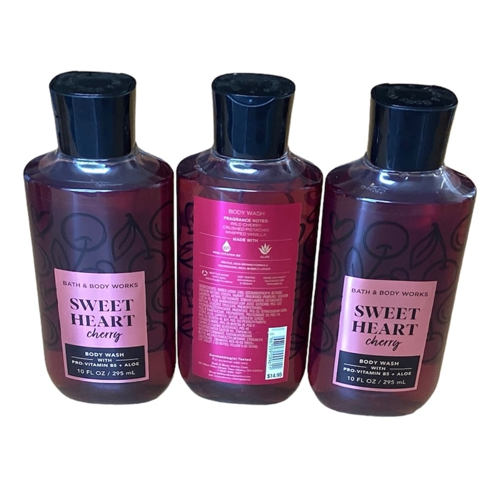 3 SWEET HEART CHERRY BODY WASH / SHOWER GEL Bath & Body Works New - Picture 2 of 2